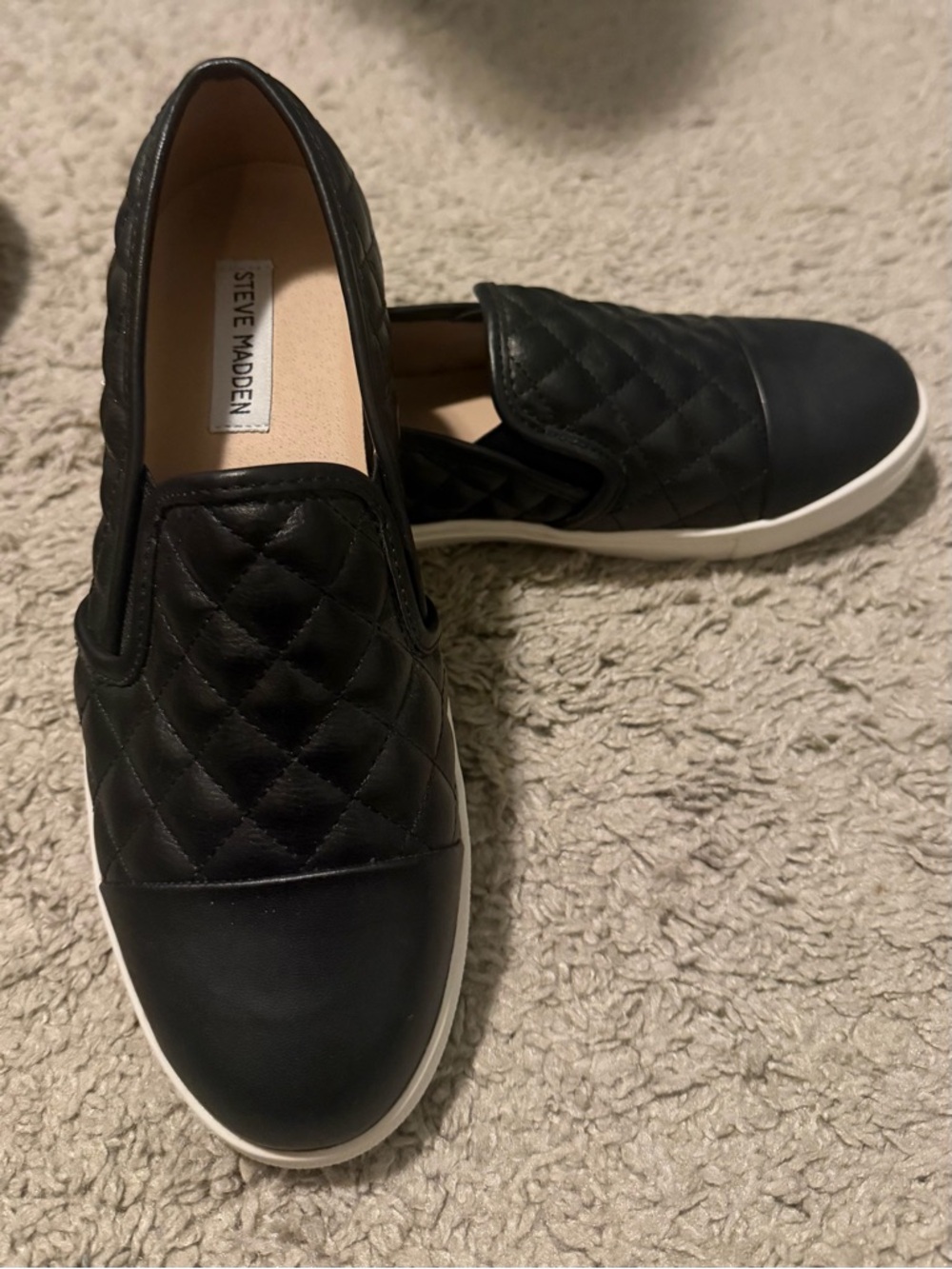 Bundle Price - $20 - Steve Madden Black Quilted Slip-On Sneakers with White Sole